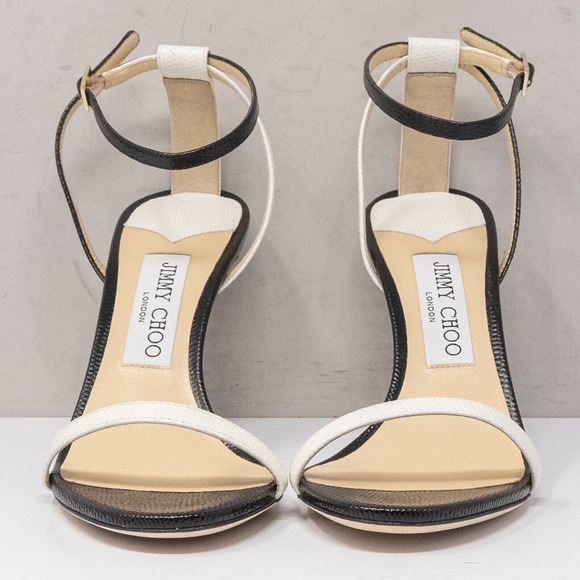 Jimmy Choo Minny 85 Black/White Leather Sandals Size 38 (8 US) - Picture 6 of 8